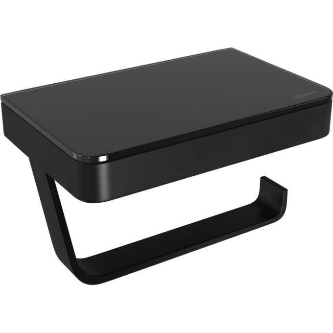 Бумагодержатель LEMARKGLASS LINE с полкой, чёрный/чёрное стекло 9722030