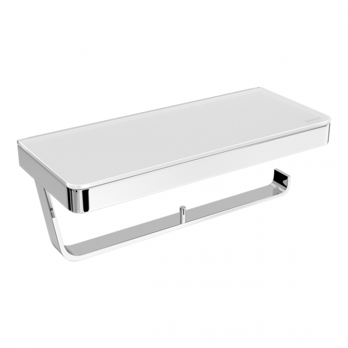 Двойной держатель для туалетной бумаги LEMARK GLASS LINE с полкой, хром/белое стекло 9721040