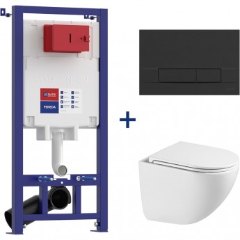 Сет: Инсталляция LEMARK PENEDA + кнопка смыва BIT чёрный матовый + унитаз GLAZER белый глянец