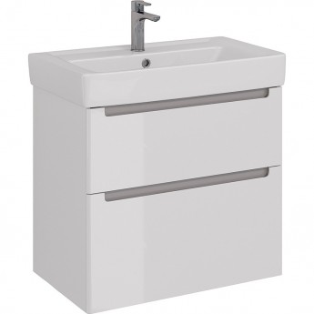 Тумба LEMARK BUNO 80 см под раковину, подвесная/напольная, 2 ящика, белый глянец